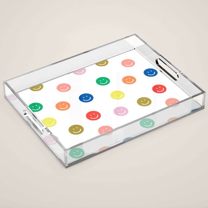 Smiley Faces Happy Simple Rainbow Colors Pattern Smile Face Kids Nursery Boys Girls Decor Acrylic Tray