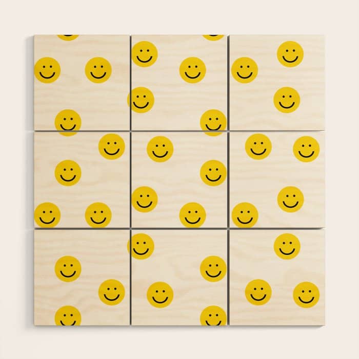 Smiley Faces White Yellow Happy Simple Smiley Pattern Smile Face Kids Nursery Boys Girls Decor Wood Wall Art