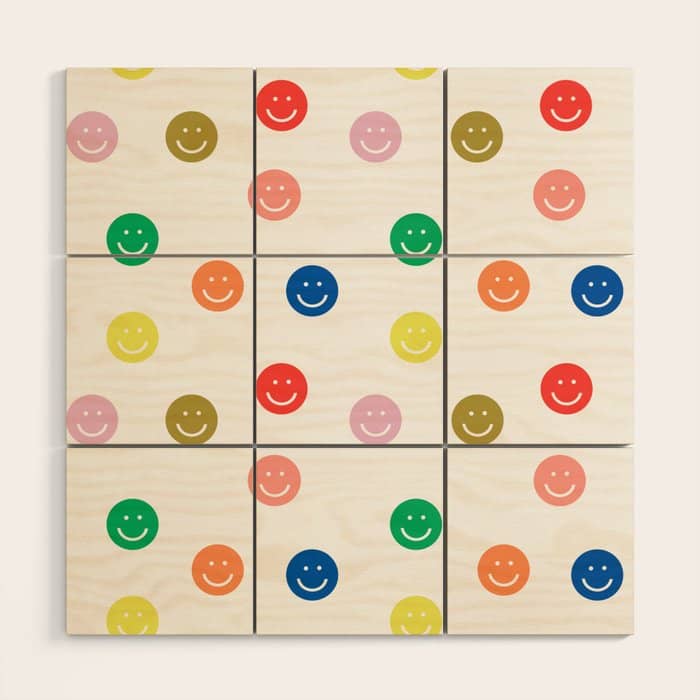 Smiley Faces Happy Simple Rainbow Colors Pattern Smile Face Kids Nursery Boys Girls Decor Wood Wall Art