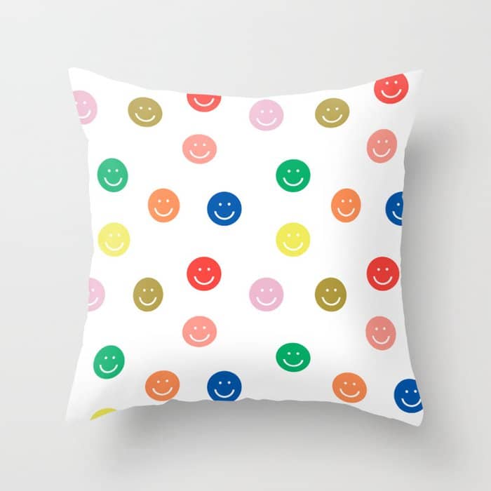 Smiley Faces Happy Simple Rainbow Colors Pattern Smile Face Kids Nursery Boys Girls Decor Throw Pillow