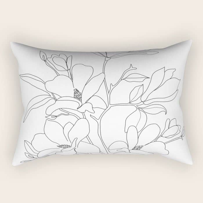 Minimal Line Art Magnolia Flowers Rectangular Pillow