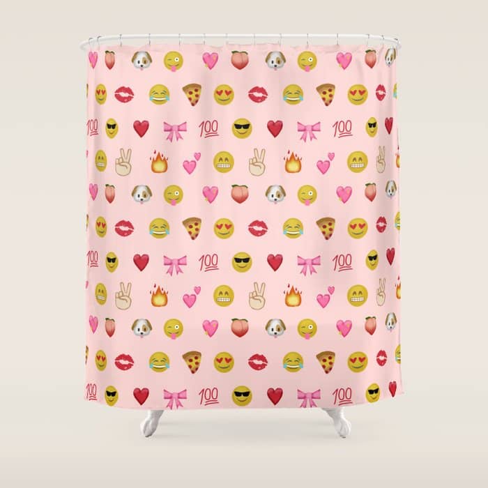 Emoji Pattern Pink Background Perfect Kids Room Decor With Emojis Shower Curtain