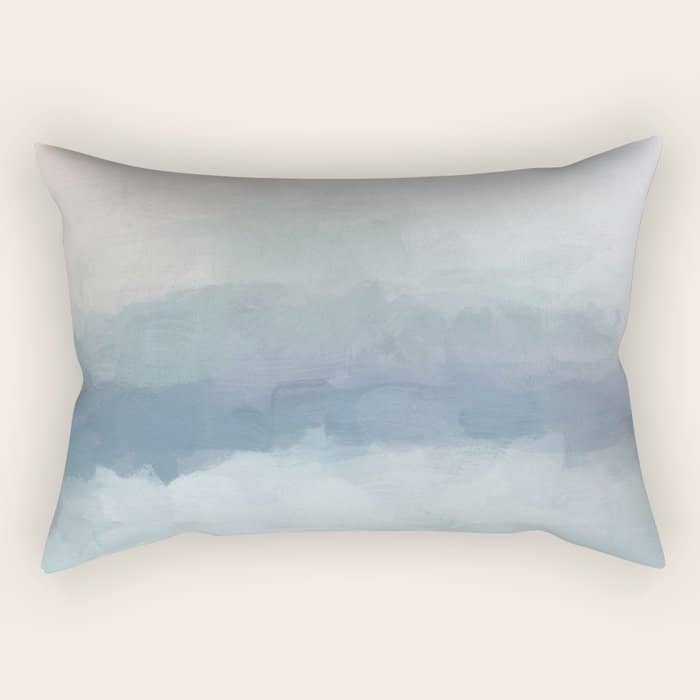 Atlantic Ocean Sunrise Iii - Blush Pink Mint Sky Baby Blue Abstract Sky Art Water Clouds Painting Rectangular Pillow