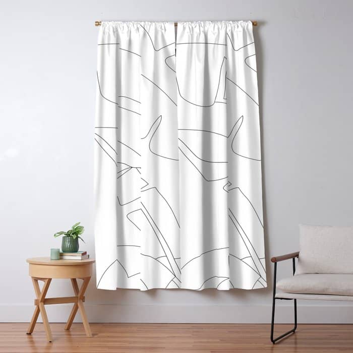 Minimal Line Art Banana Leaves Window Curtain
