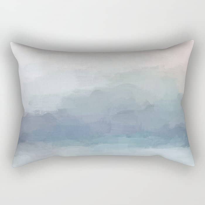 Atlantic Ocean Sunrise I - Blush Pink Mint Sky Baby Blue Abstract Sky Wall Art Water Clouds Painting Rectangular Pillow
