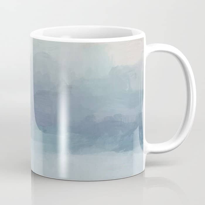 Atlantic Ocean Sunrise I - Blush Pink Mint Sky Baby Blue Abstract Sky Wall Art Water Clouds Painting Coffee Mug