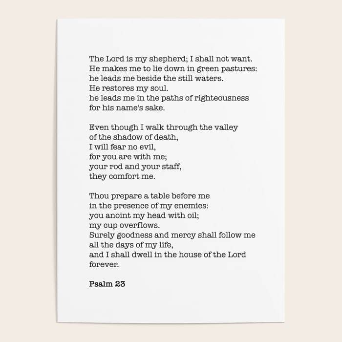 Psalm 23 Bible Verse Print - The Lord Is My Shepherd Poster