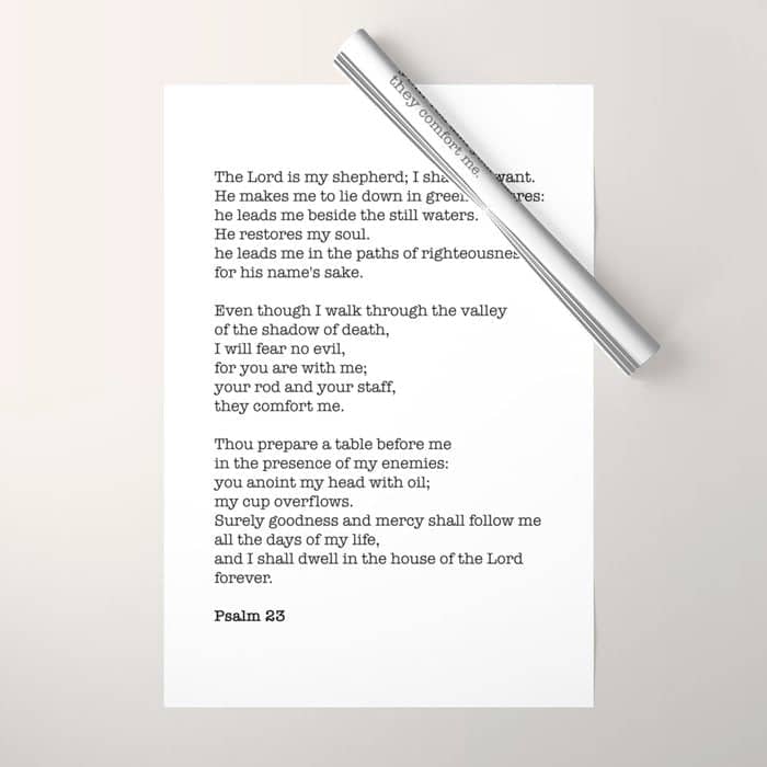 Psalm 23 Bible Verse Print - The Lord Is My Shepherd Wrapping Paper