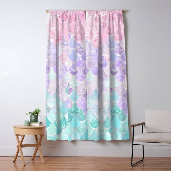 Cute Mermaid Pattern, Light Pink, Purple, Teal Window Curtain
