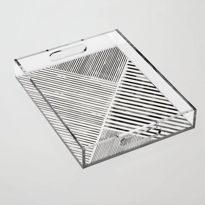 Black And White Stripes, Abstract Acrylic Tray