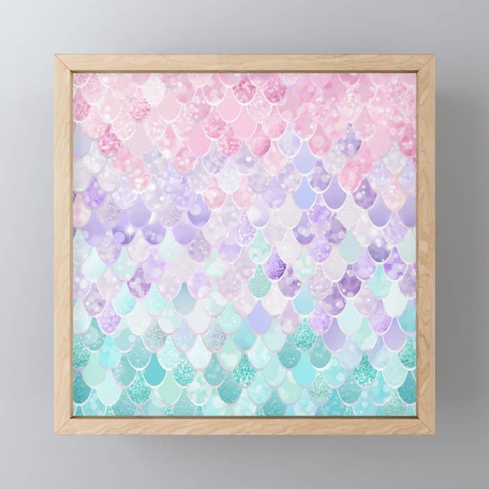 Cute Mermaid Pattern, Light Pink, Purple, Teal Mini Art Print