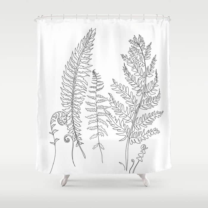 Minimal Line Art Fern Leaves Shower Curtain
