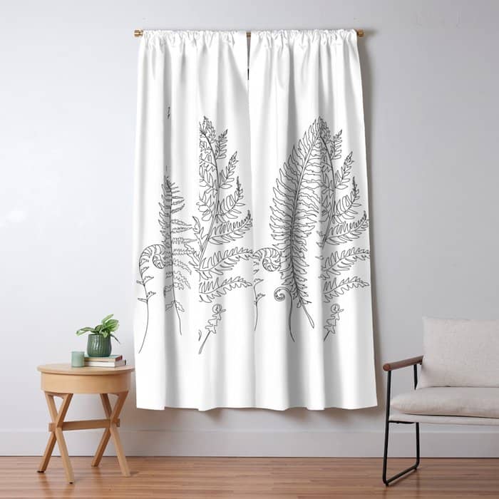 Minimal Line Art Fern Leaves Window Curtain