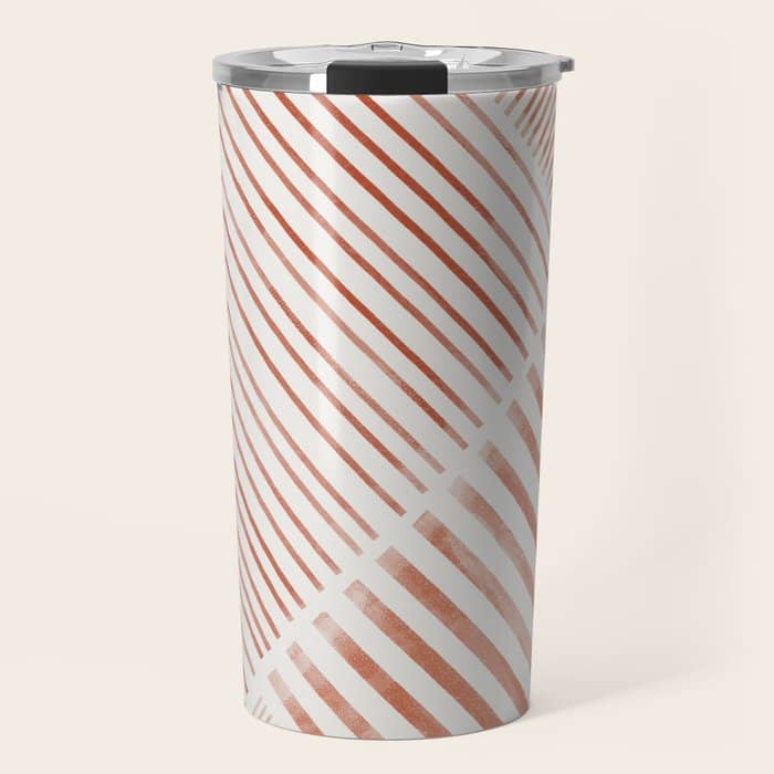 Blush Pink Stripes, Geometric Art Travel Mug