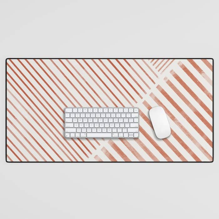 Blush Pink Stripes, Geometric Art Desk Mat