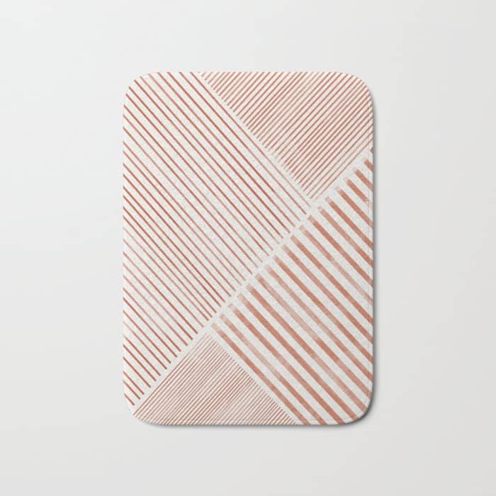Blush Pink Stripes, Geometric Art Bath Mat