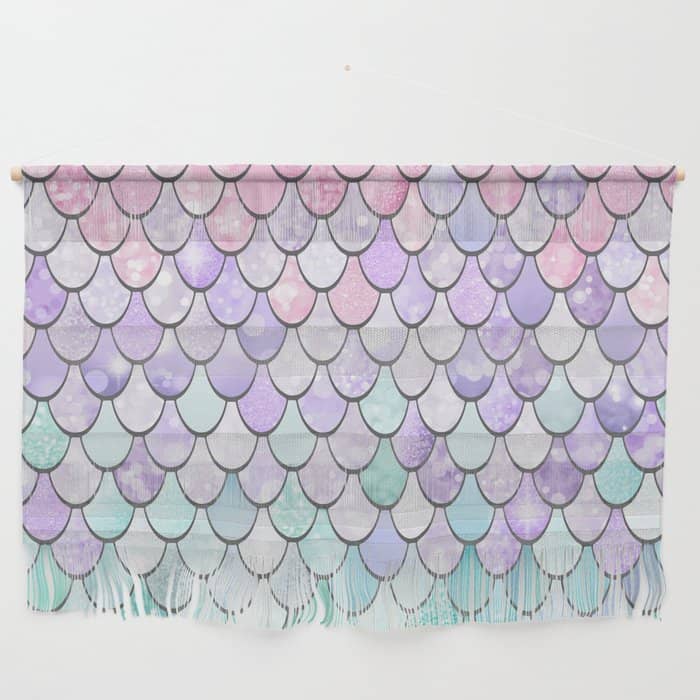 Cute Mermaid Pattern, Pink, Purple, Teal, Pastel Aesthetics Wall Hanging