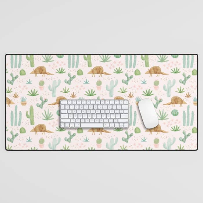 Armadillos In The Desert - Watercolor Desk Mat