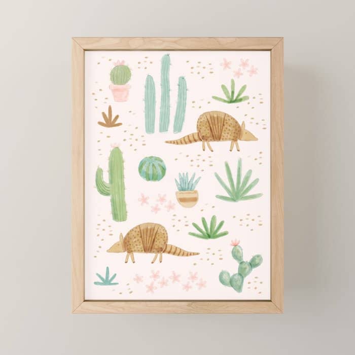 Armadillos In The Desert - Watercolor Mini Art Print