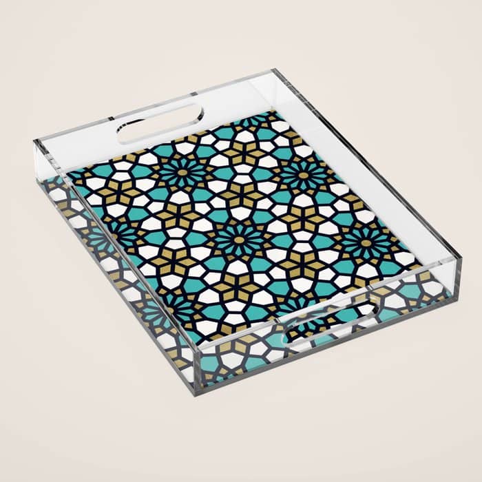 Persian Mosaic - Turquoise & Gold Palette Acrylic Tray