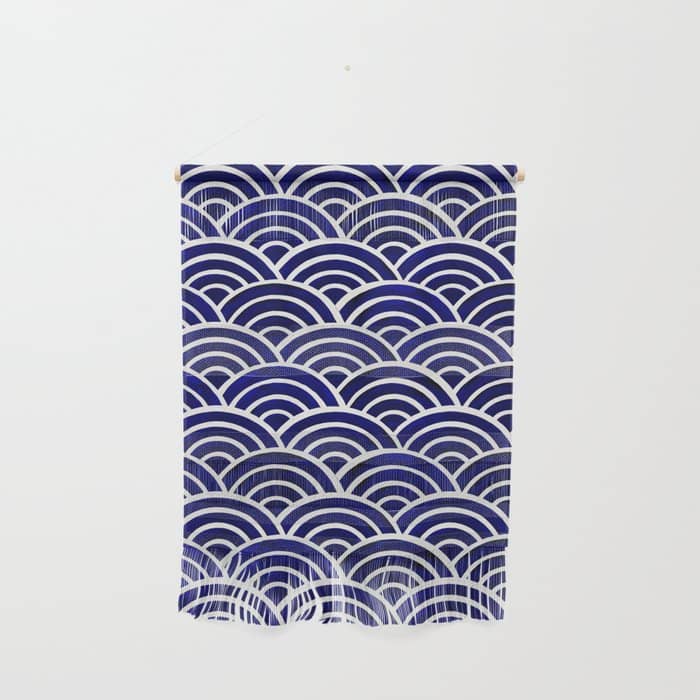 Japanese Seigaiha Wave - Navy Palette Wall Hanging