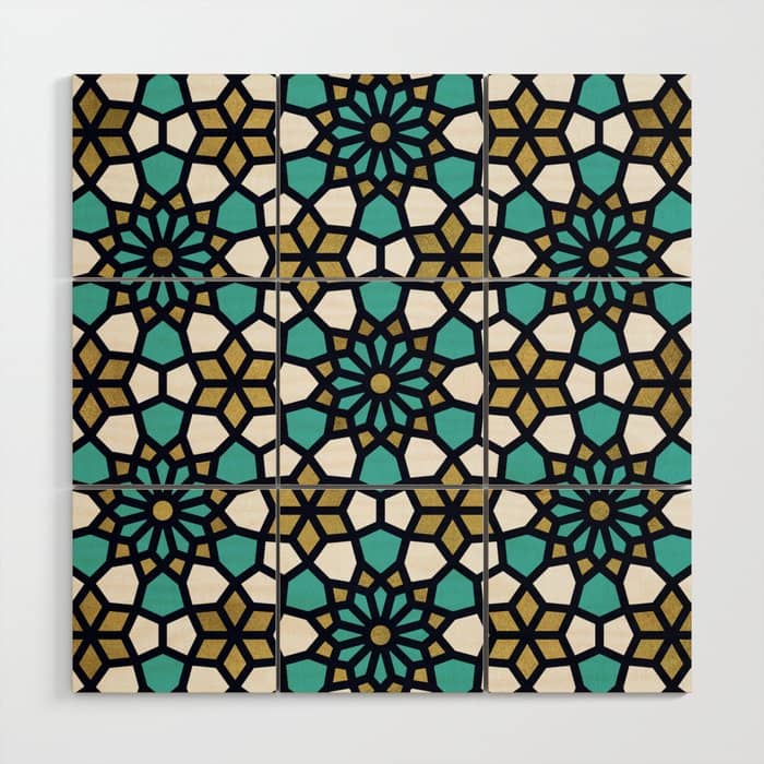 Persian Mosaic - Turquoise & Gold Palette Wood Wall Art