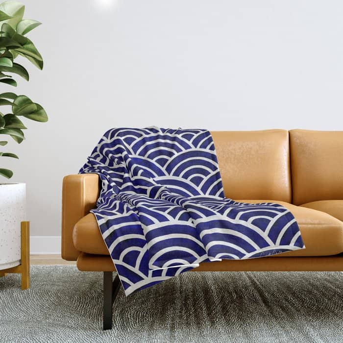 Japanese Seigaiha Wave - Navy Palette Throw Blanket
