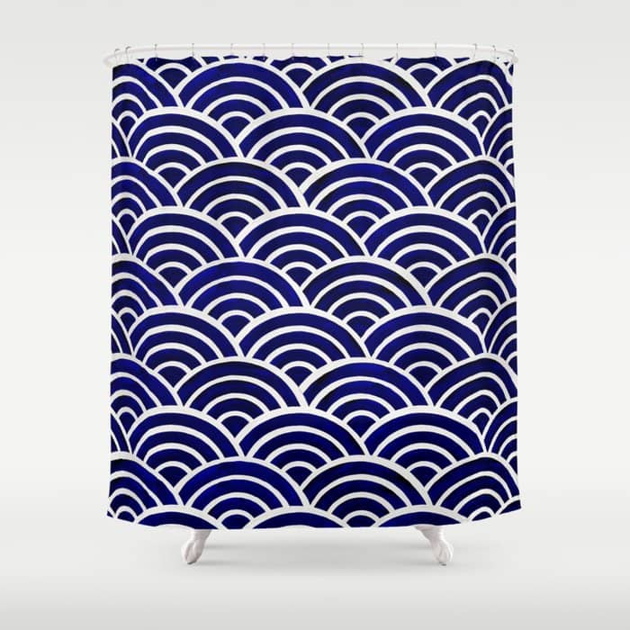 Japanese Seigaiha Wave - Navy Palette Shower Curtain