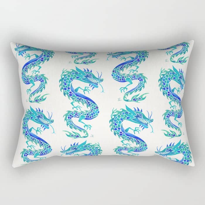 Chinese Dragon - Blue Palette Rectangular Pillow