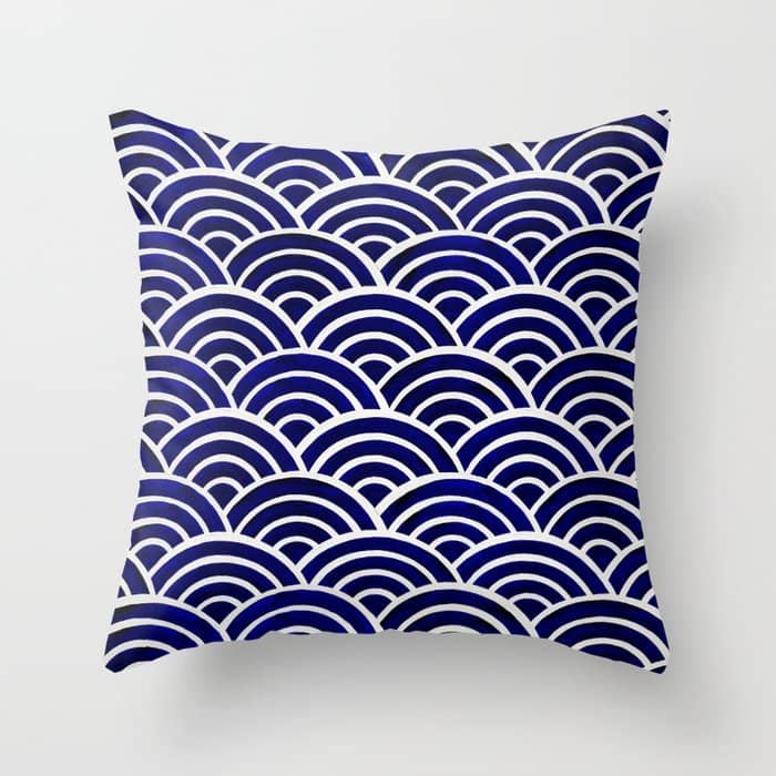 Japanese Seigaiha Wave - Navy Palette Throw Pillow
