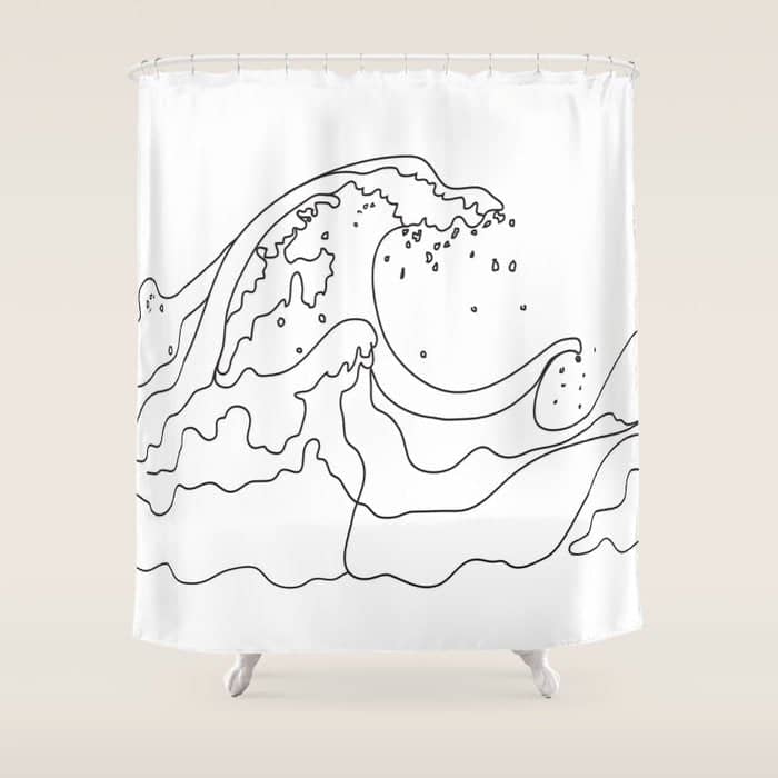 Minimal Line Art Ocean Waves Shower Curtain