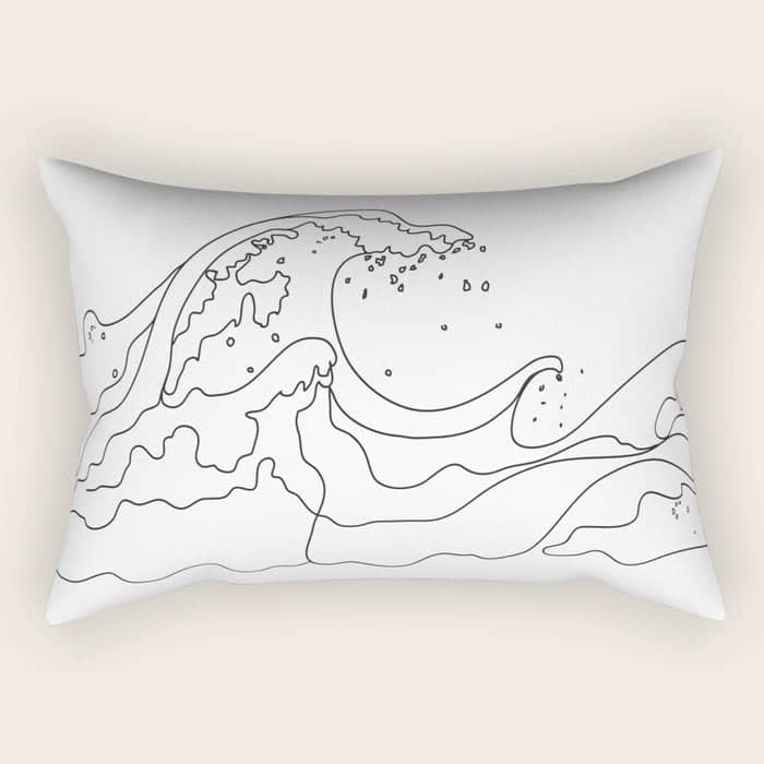 Minimal Line Art Ocean Waves Rectangular Pillow