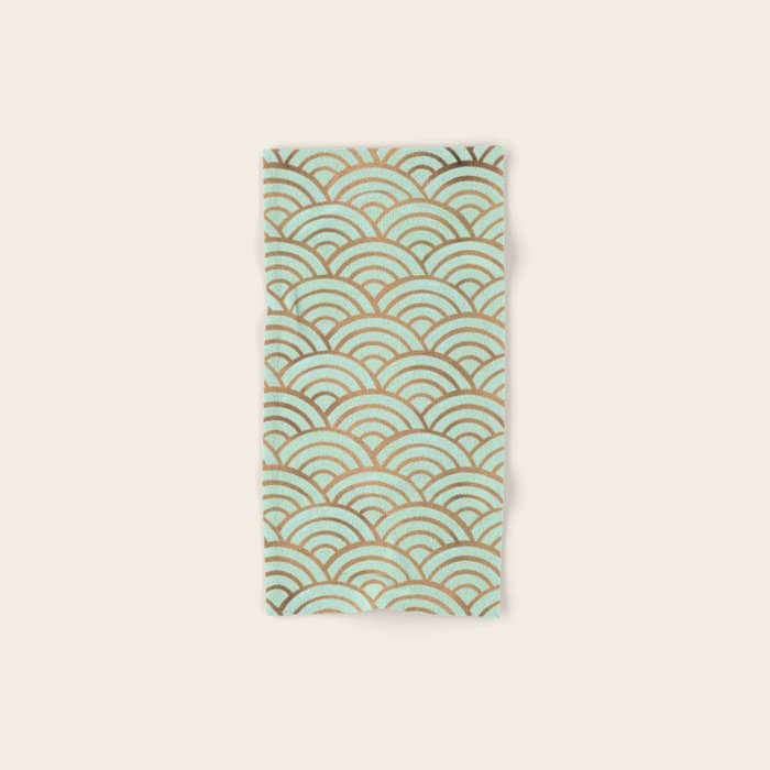 Japanese Seigaiha Wave - Mint & Copper Palette Bath Towel