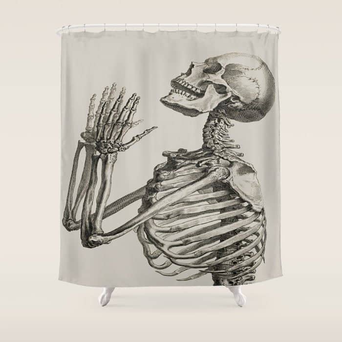 William Cheselden, Osteographia (The Anatomy Of Bones), London, 1733 Praying Skeleton Shower Curtain