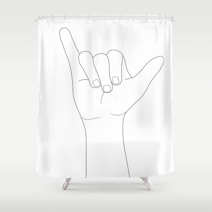 Minimal Line Art Shaka Hand Gesture Shower Curtain