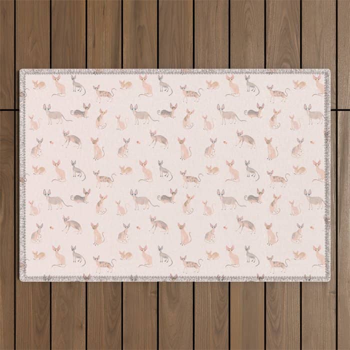 Sphynx Cats - No Furr Don'T Care - Cat Pink Outdoor Rug
