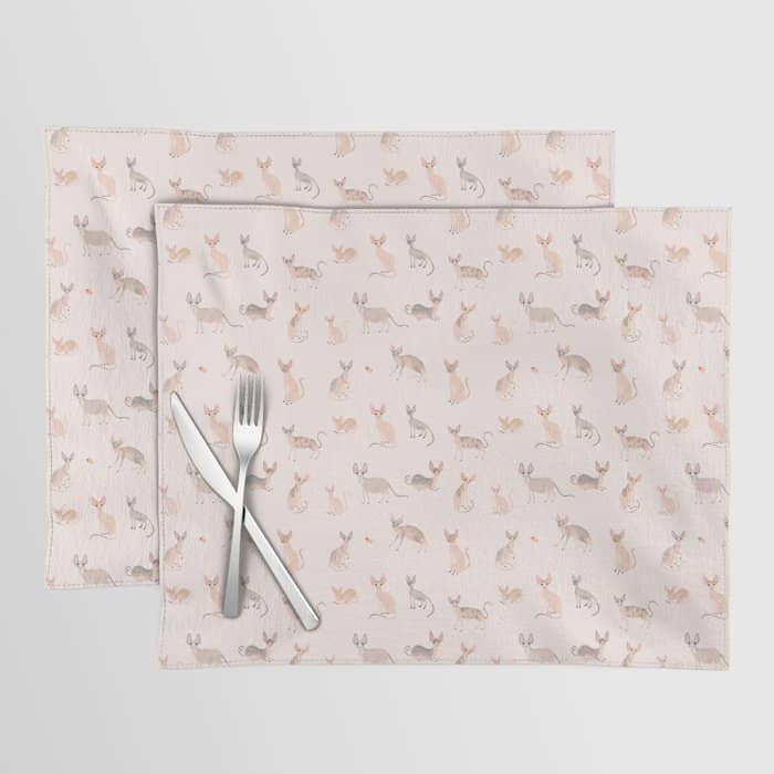 Sphynx Cats - No Furr Don'T Care - Cat Pink Placemat