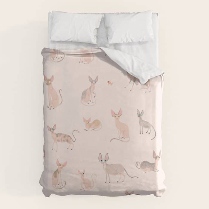 Sphynx Cats - No Furr Don'T Care - Cat Pink Duvet Cover