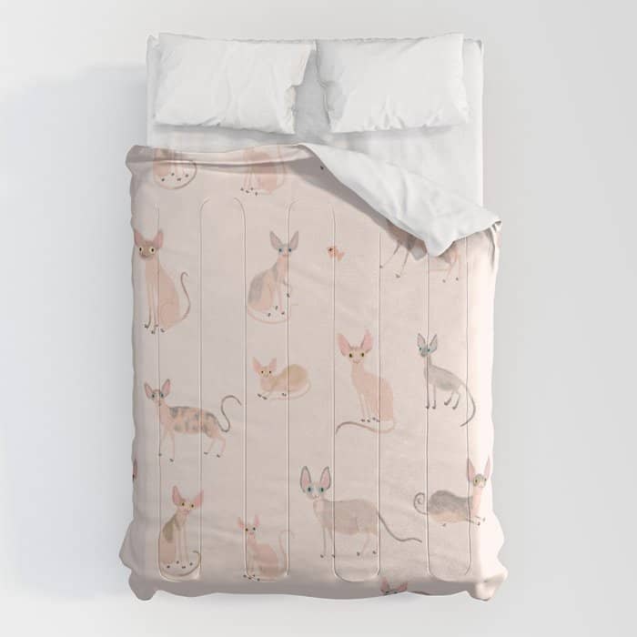 Sphynx Cats - No Furr Don'T Care - Cat Pink Comforter