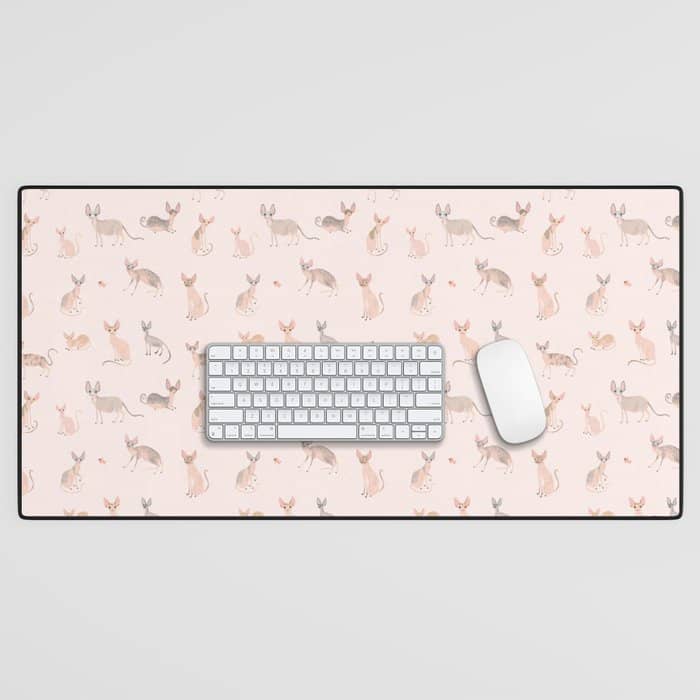 Sphynx Cats - No Furr Don'T Care - Cat Pink Desk Mat