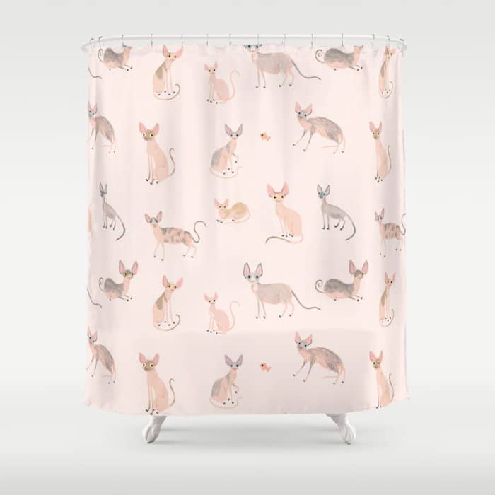 Sphynx Cats - No Furr Don'T Care - Cat Pink Shower Curtain