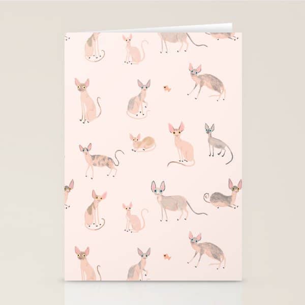 Sphynx Cats - No Furr Don'T Care - Cat Pink Stationery Card