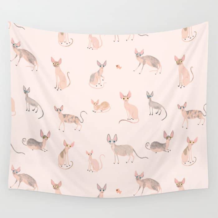 Sphynx Cats - No Furr Don'T Care - Cat Pink Wall Tapestry