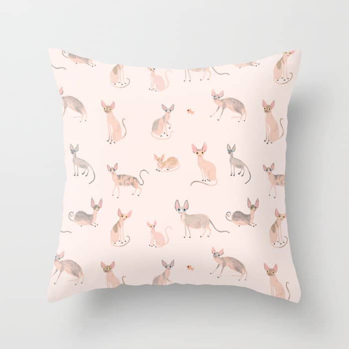 Sphynx Cats - No Furr Don'T Care - Cat Pink Throw Pillow