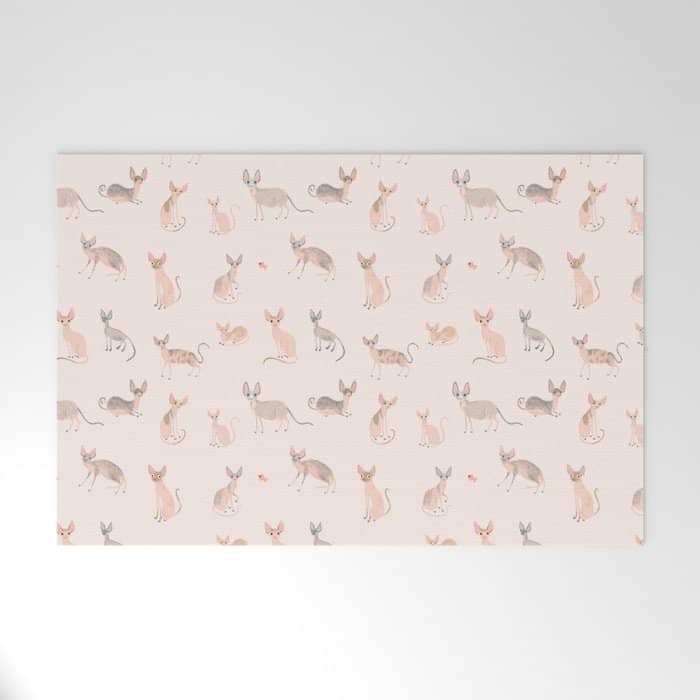Sphynx Cats - No Furr Don'T Care - Cat Pink Welcome Mat
