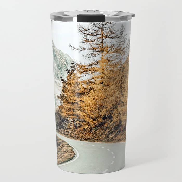 Snow + Golden Pine Photography Landscape Wall Decor, Scenic Nature Travel Mug