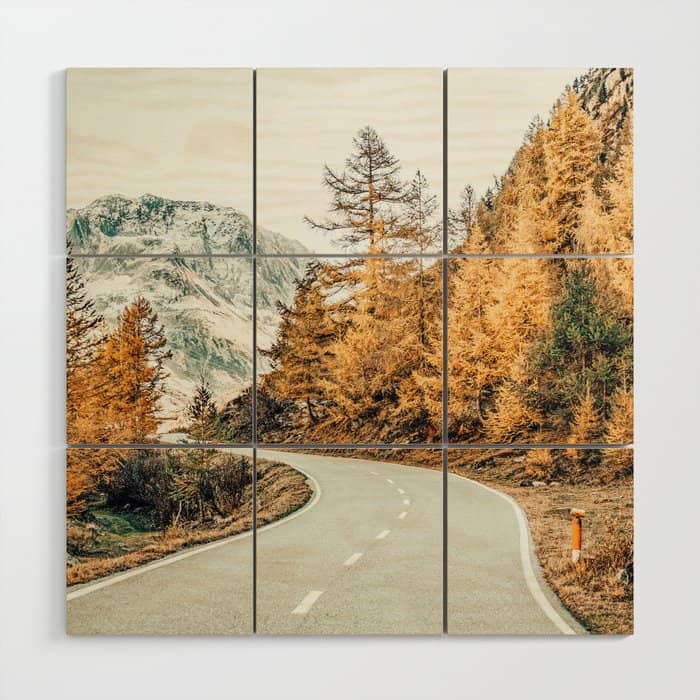 Snow + Golden Pine Photography Landscape Wall Decor, Scenic Nature Wood Wall Art