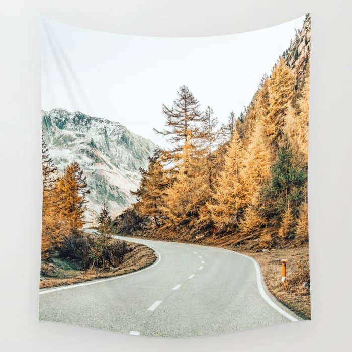 Snow + Golden Pine Photography Landscape Wall Decor, Scenic Nature Wall Tapestry