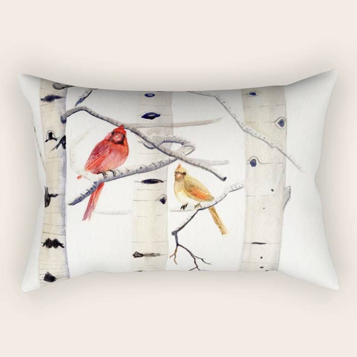 Birch Trees And Cardinal Rectangular Pillow