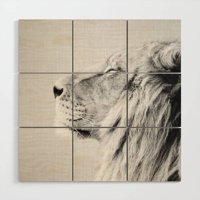 Lion Portrait - Black & White Wood Wall Art